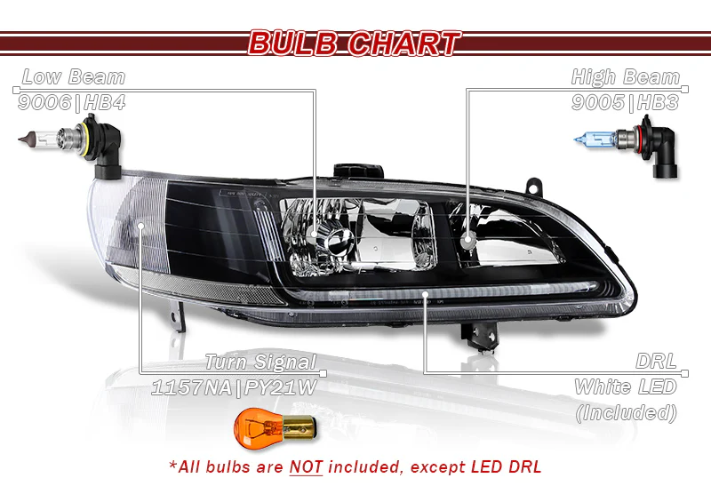For 1998 - 2002 Honda Accord LED DRL Headlights -Black Housing / Clear Lens / Clear Reflectors - Image 5