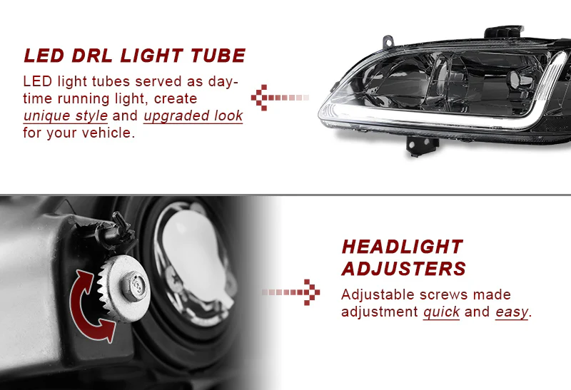 For 1998 - 2002 Honda Accord LED DRL Headlights -Chrome Housing / Smoke Lens / Clear Reflectors - Image 2