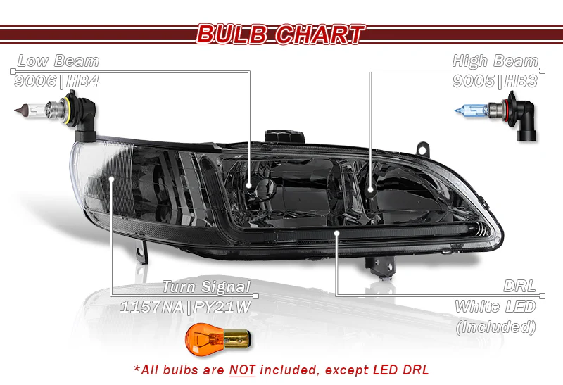 For 1998 - 2002 Honda Accord LED DRL Headlights -Chrome Housing / Smoke Lens / Clear Reflectors - Image 4