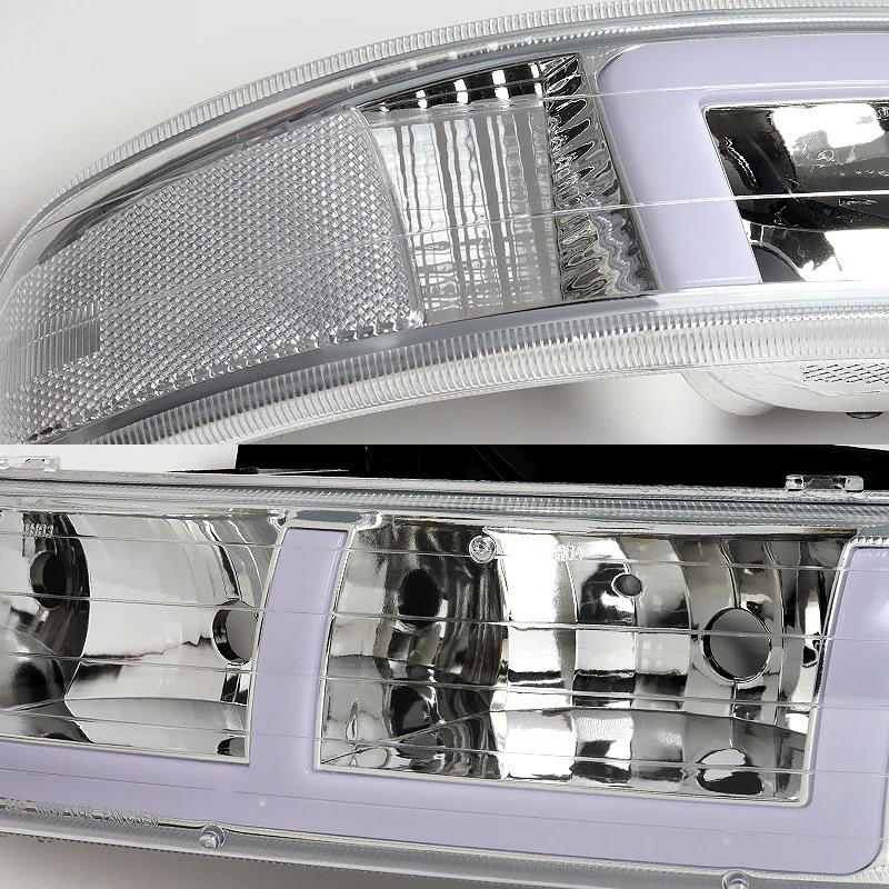 For 1999 - 2002 Chevrolet Chevy Silverado / 2000 - 2006 Tahoe Suburban G2 LED Bar DRL Headlights -Chrome Housing / Clear Lens / Clear Reflectors (4-Piece Set) - Image 2
