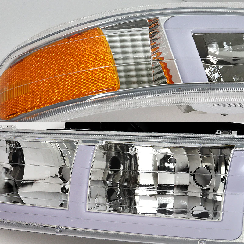 For 1999 - 2002 Chevrolet Chevy Silverado / 2000 - 2006 Tahoe Suburban G2 LED Bar DRL Headlights -Chrome Housing / Smoke Lens / Clear Reflectors (4-Piece Set) - Image 2