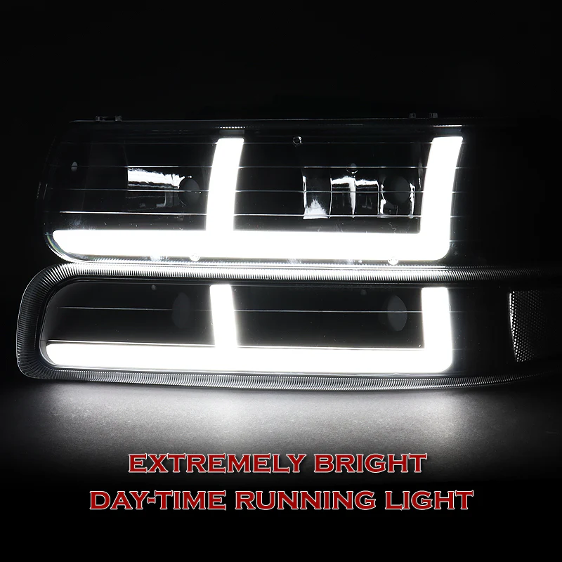 For 1999 - 2002 Chevrolet Chevy Silverado / 2000 - 2006 Tahoe Suburban G2 LED Bar DRL Headlights -Chrome Housing / Smoke Lens / Clear Reflectors (4-Piece Set) - Image 4