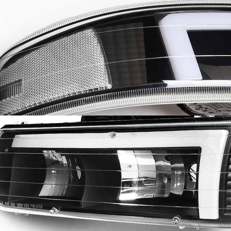 For 1999 - 2002 Chevrolet Chevy Silverado / 2000 - 2006 Tahoe Suburban LED DRL Headlights -Black Housing / Clear Lens / Clear Reflectors (4-Piece Set) - Image 3