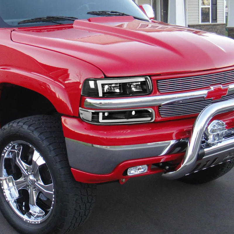 For 1999 - 2002 Chevrolet Chevy Silverado / 2000 - 2006 Tahoe Suburban LED DRL Headlights -Black Housing / Clear Lens / Clear Reflectors (4-Piece Set) - Image 6