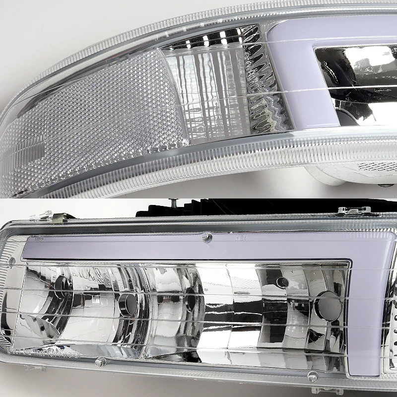 For 1999 - 2002 Chevrolet Chevy Silverado / 2000 - 2006 Tahoe Suburban LED DRL Headlights -Chrome Housing / Clear Lens / Clear Reflectors (4-Piece Set) - Image 3