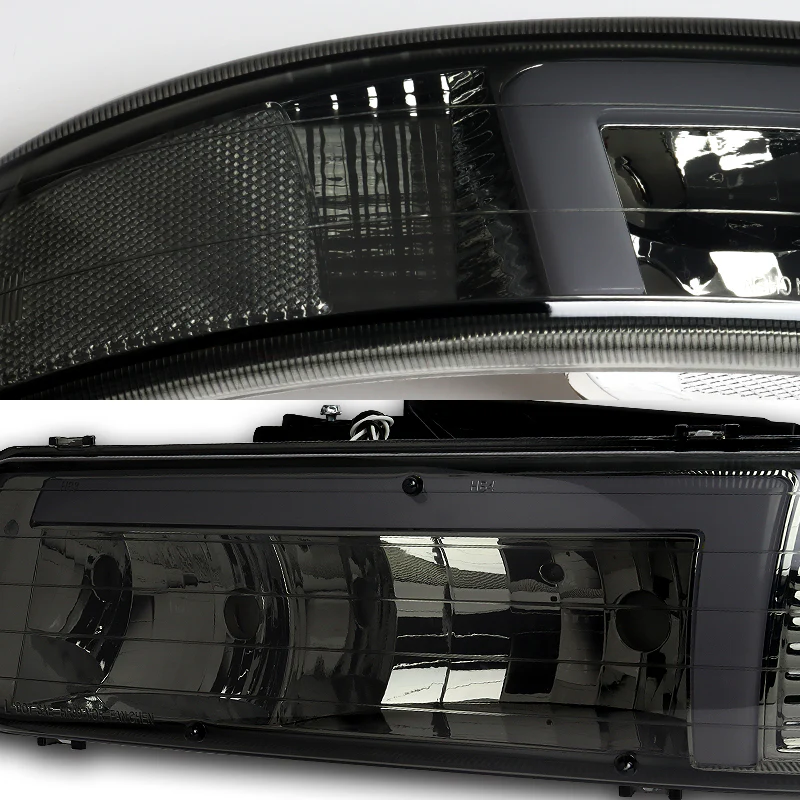 For 1999 - 2002 Chevrolet Chevy Silverado / 2000 - 2006 Tahoe Suburban LED Bar DRL Headlights -Chrome Housing / Smoke Lens / Clear Reflectors (4-Piece Set) - Image 2