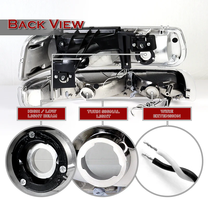 For 1999 - 2002 Chevrolet Chevy Silverado / 2000 - 2006 Tahoe Suburban LED Bar DRL Headlights -Chrome Housing / Smoke Lens / Clear Reflectors (4-Piece Set) - Image 3