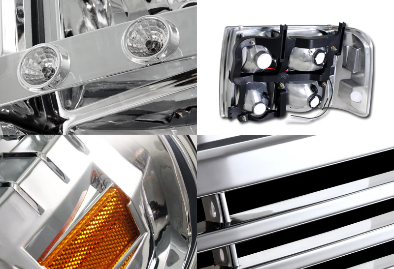 For 1999 - 2002 Chevrolet Chevy Silverado LED DRL Conversion Chrome Headlights + Chrome Grille - Image 2
