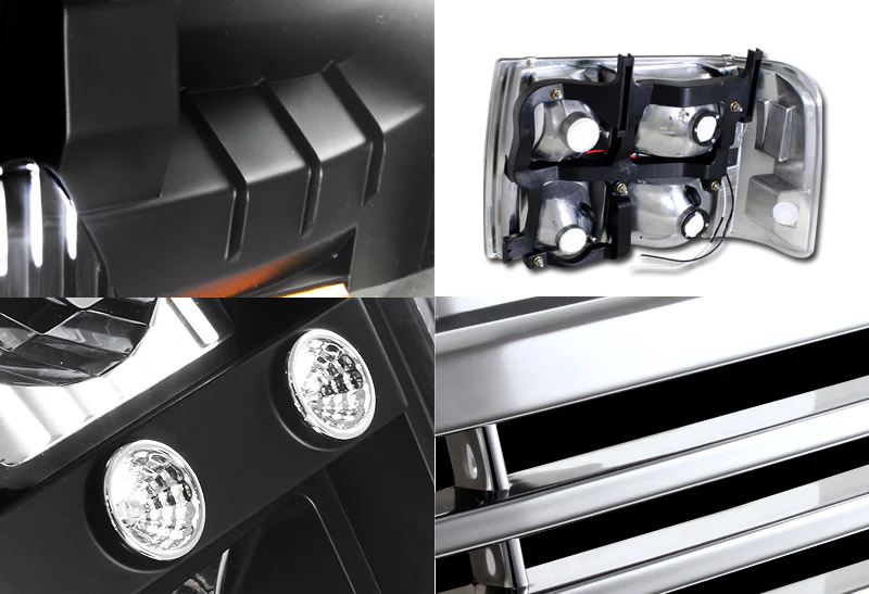 For 1999 - 2002 Chevrolet Chevy Silverado LED DRL Conversion Black Headlights + Black Grille - Image 2