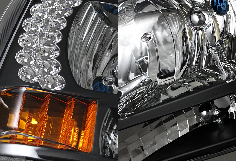 For 1999 - 2004 Ford F250 / F350 Super Duty / Excursion LED DRL Headlights -Black Housing / Clear Lens / Amber Reflectors - Image 3