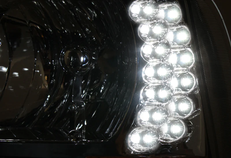 For 1999 - 2004 Ford F250 / F350 Super Duty / Excursion LED DRL Headlights -Black Housing / Clear Lens / Amber Reflectors - Image 4