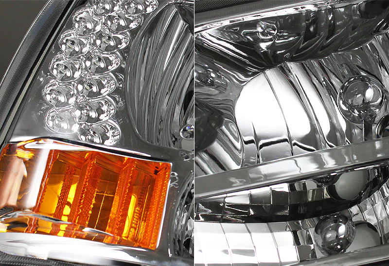 For 1999 - 2004 Ford F250 / F350 Super Duty / Excursion LED DRL Headlights -Chrome Housing / Clear Lens / Amber Reflectors - Image 3
