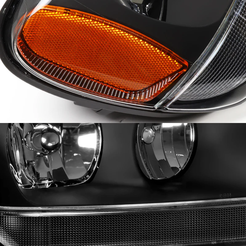 For 1999 - 2004 Jeep Grand Cherokee Headlights -Black Housing / Clear Lens / Amber Reflectors - Image 2