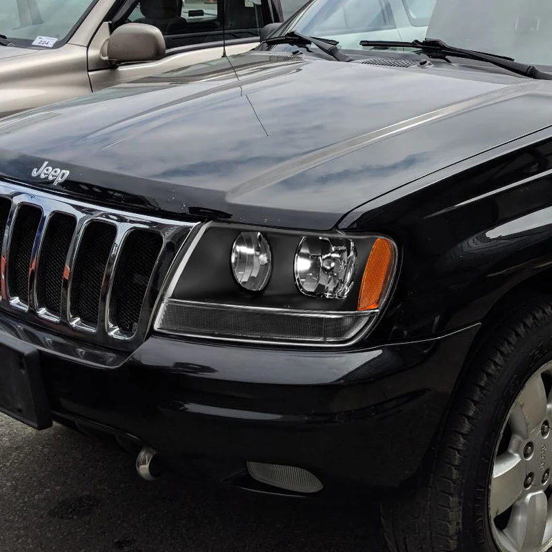 For 1999 - 2004 Jeep Grand Cherokee Headlights -Black Housing / Clear Lens / Amber Reflectors - Image 6