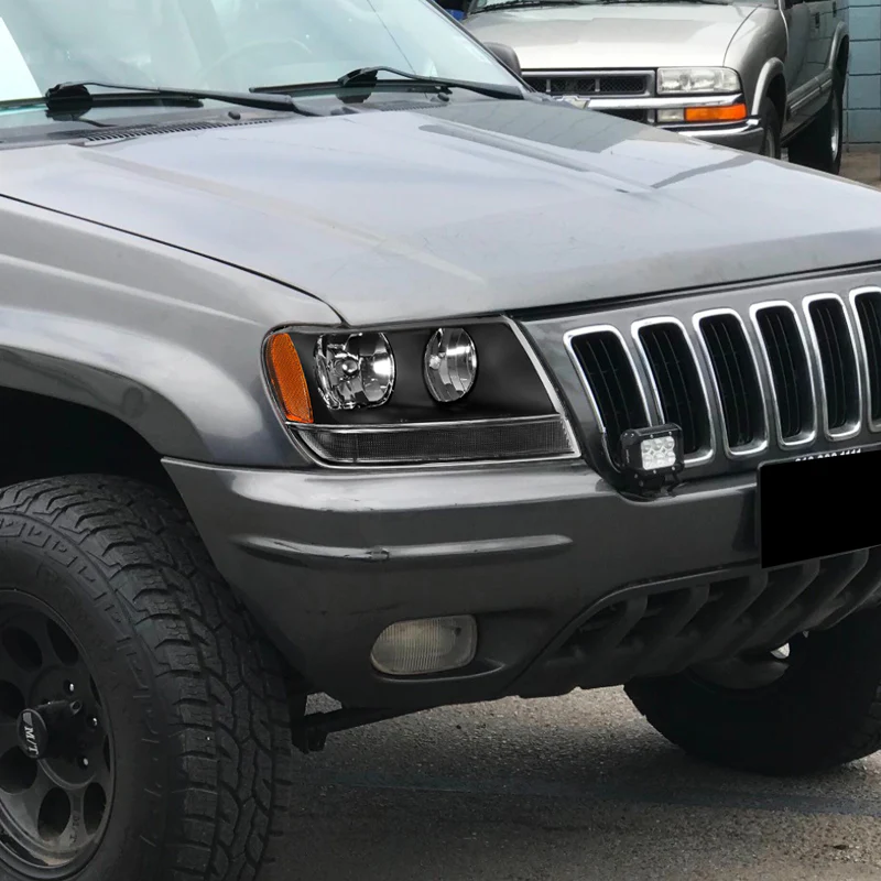 For 1999 - 2004 Jeep Grand Cherokee Headlights -Black Housing / Clear Lens / Amber Reflectors - Image 7