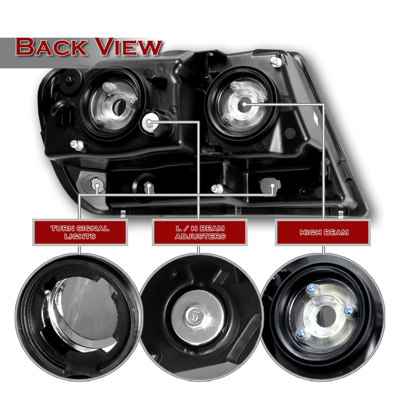 For 1999 - 2004 Jeep Grand Cherokee Headlights -Black Housing / Clear Lens / Clear Reflectors - Image 3