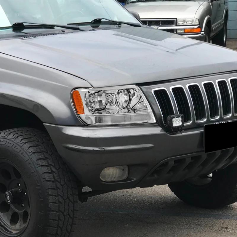 For 1999 - 2004 Jeep Grand Cherokee Headlights -Chrome Housing / Clear Lens / Amber Reflectors - Image 7
