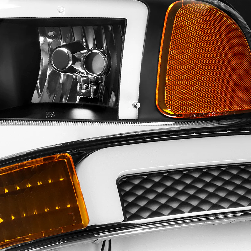 For 1999 - 2006 GMC Sierra / Yukon LED DRL Headlights -Black Housing / Clear Lens / Amber Reflectors (4-Piece Set) - Image 2