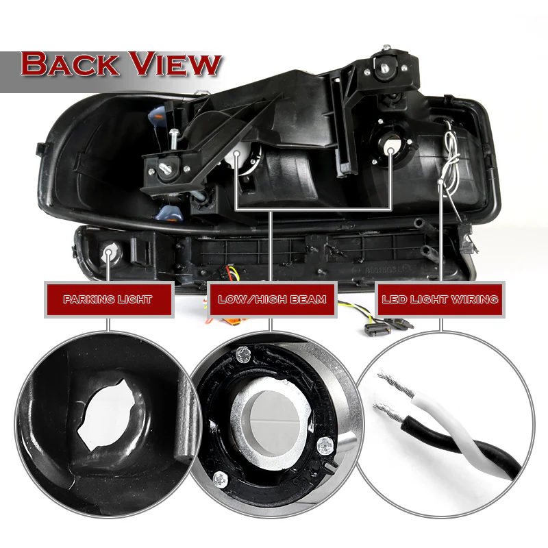 For 1999 - 2006 GMC Sierra / Yukon LED DRL Headlights -Black Housing / Clear Lens / Amber Reflectors (4-Piece Set) - Image 3