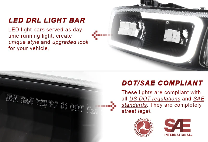For 1999 - 2006 GMC Sierra 1500 2500 G2 LED DRL Headlights -Black Housing / Clear Lens / Clear Reflectors (4-Piece Set) - Image 2