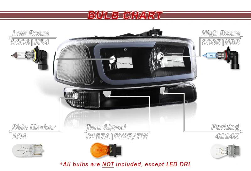 For 1999 - 2006 GMC Sierra 1500 2500 G2 LED DRL Headlights -Black Housing / Clear Lens / Clear Reflectors (4-Piece Set) - Image 5