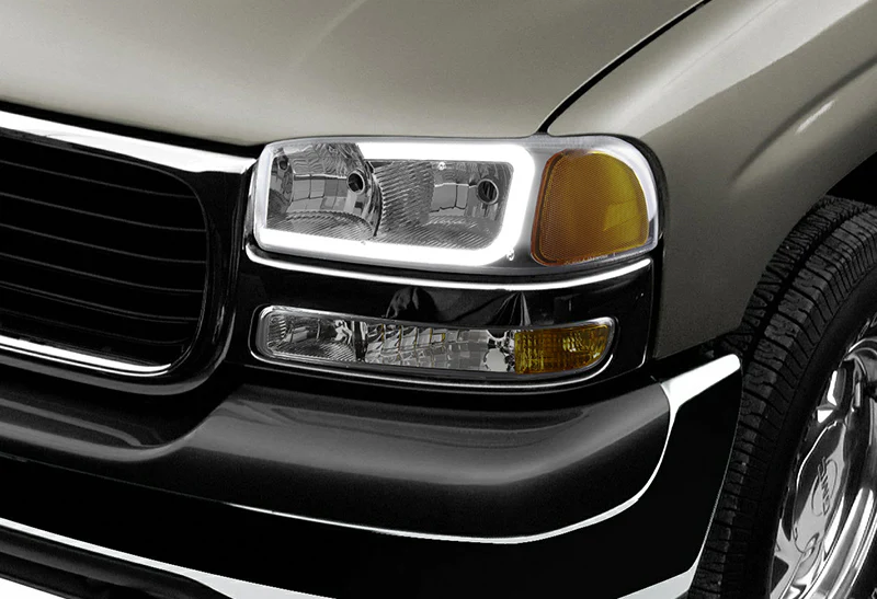 For 1999 - 2006 GMC Sierra / Yukon XL 1500 2500 G2 LED DRL Headlights -Chrome Housing / Smoke Lens / Amber Reflectors (4-Piece Set) - Image 7