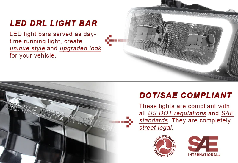 For 1999 - 2006 GMC Sierra 1500 2500 G2 LED DRL Headlights -Chrome Housing / Smoke Lens / Clear Reflectors (4-Piece Set) - Image 2