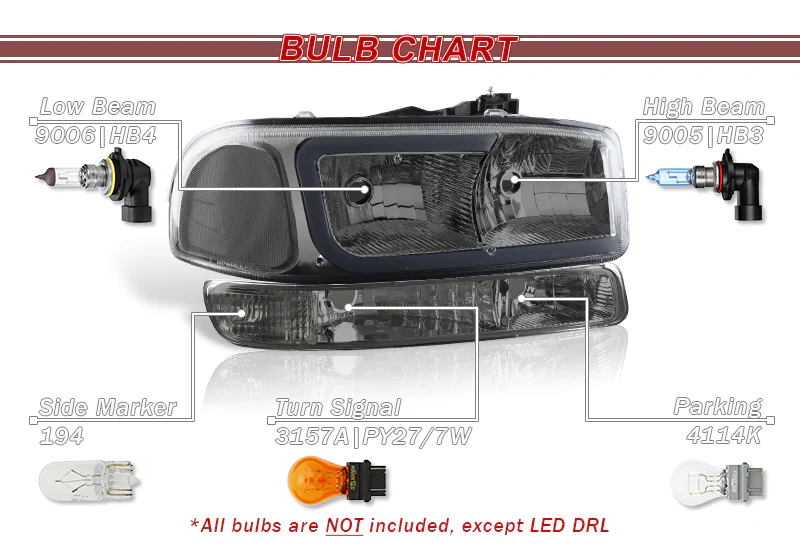 For 1999 - 2006 GMC Sierra 1500 2500 G2 LED DRL Headlights -Chrome Housing / Smoke Lens / Clear Reflectors (4-Piece Set) - Image 5