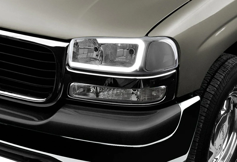 For 1999 - 2006 GMC Sierra 1500 2500 G2 LED DRL Headlights -Chrome Housing / Smoke Lens / Clear Reflectors (4-Piece Set) - Image 7