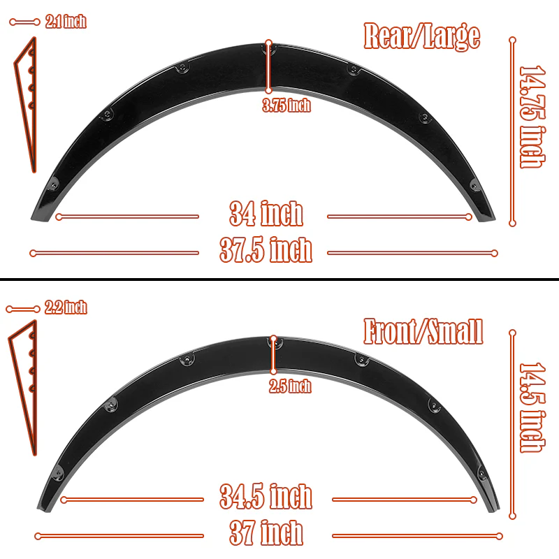 890 mm Universal Flexible Extra-Wide Wheel Fender Flares 4 Pieces -Painted Black - Image 2