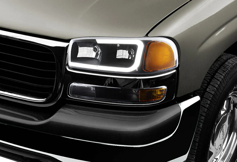 For 2000 - 2006 GMC Yukon XL 1500 2500 G2 LED DRL Headlights -Black Housing / Clear Lens / Amber Reflectors (4-Piece Set) - Image 7