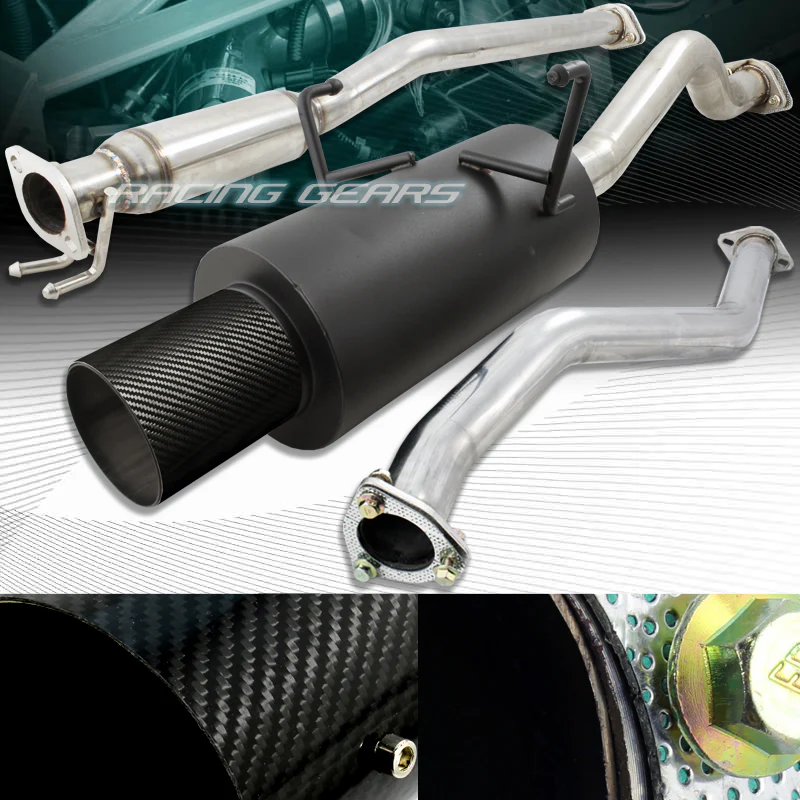 For 2001 2002 2003 2004 2005 Honda Civic Coupe Sedan Carbon Fiber Tip Black Catback Exhaust System - Image 2