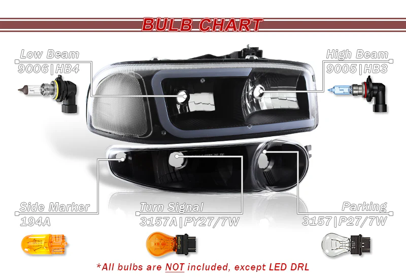 For 2002 - 2006 GMC Sierra 1500 Denali G2 LED DRL Conversion Headlights -Black Housing Clear Lens (4-Piece Set) - Image 5