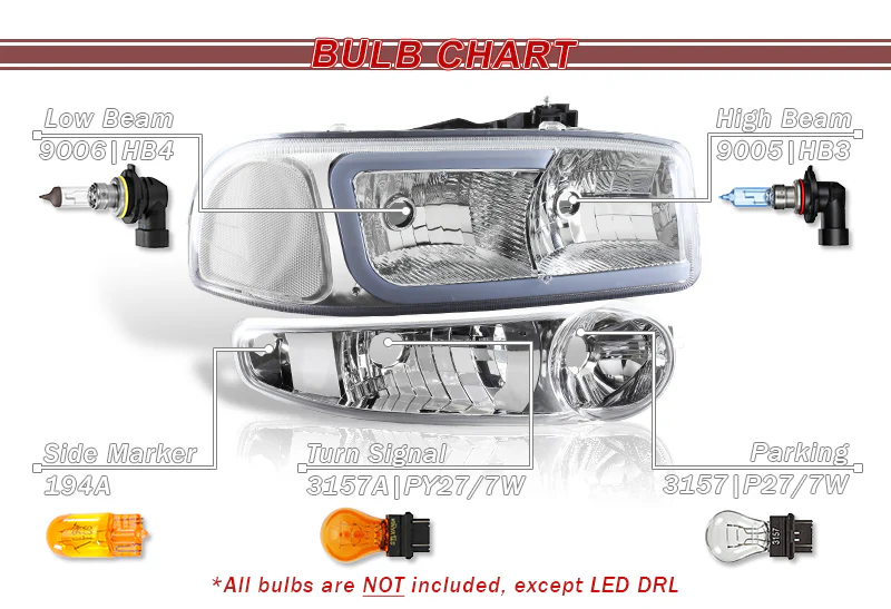For 2001 - 2006 GMC Yukon / Sierra XL 1500 Denali G2 LED DRL Conversion Headlights -Clear Housing Clear Lens (4-Piece Set) - Image 5