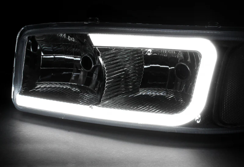 For 2001 - 2006 GMC Yukon 1500 Denali G2 LED DRL Headlights -Chrome Housing / Smoke Lens / Clear Reflectors (4-Piece Set) - Image 4