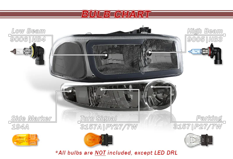 For 2001 - 2006 GMC Yukon 1500 Denali G2 LED DRL Headlights -Chrome Housing / Smoke Lens / Clear Reflectors (4-Piece Set) - Image 5