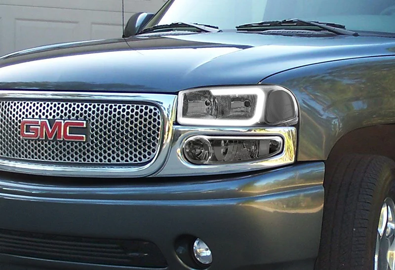 For 2001 - 2006 GMC Yukon 1500 Denali G2 LED DRL Headlights -Chrome Housing / Smoke Lens / Clear Reflectors (4-Piece Set) - Image 7