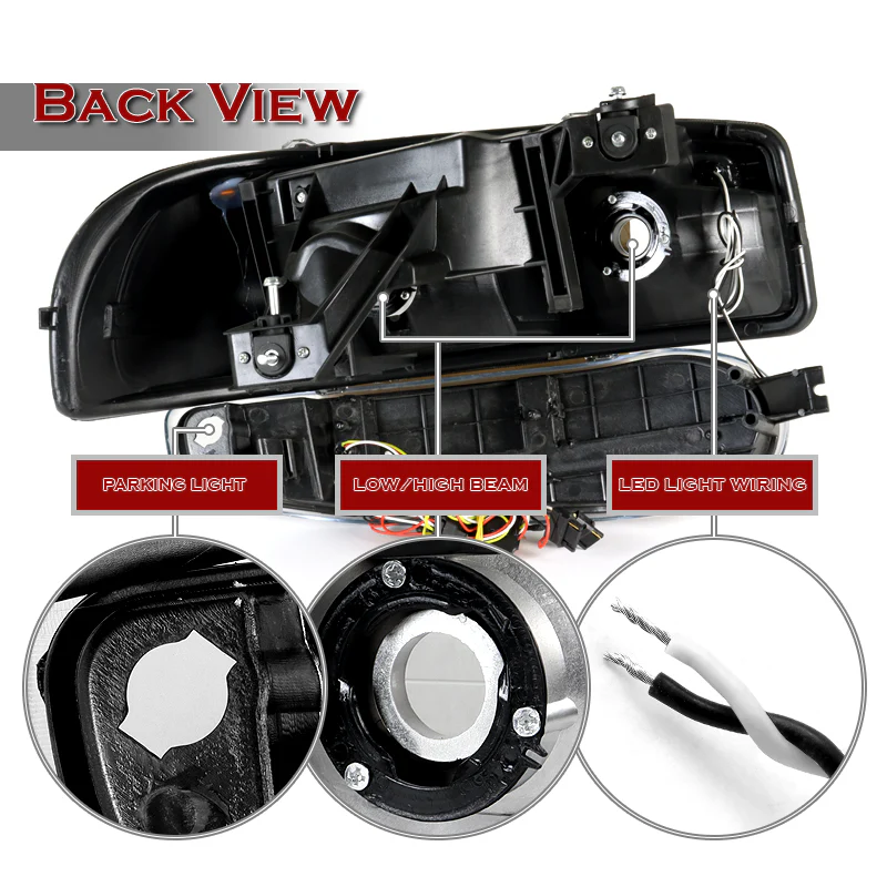 For 2001 - 2007 GMC Sierra 1500 Denali LED DRL Headlights -Black Housing / Clear Lens / Amber Reflectors (4-Piece Set) - Image 3
