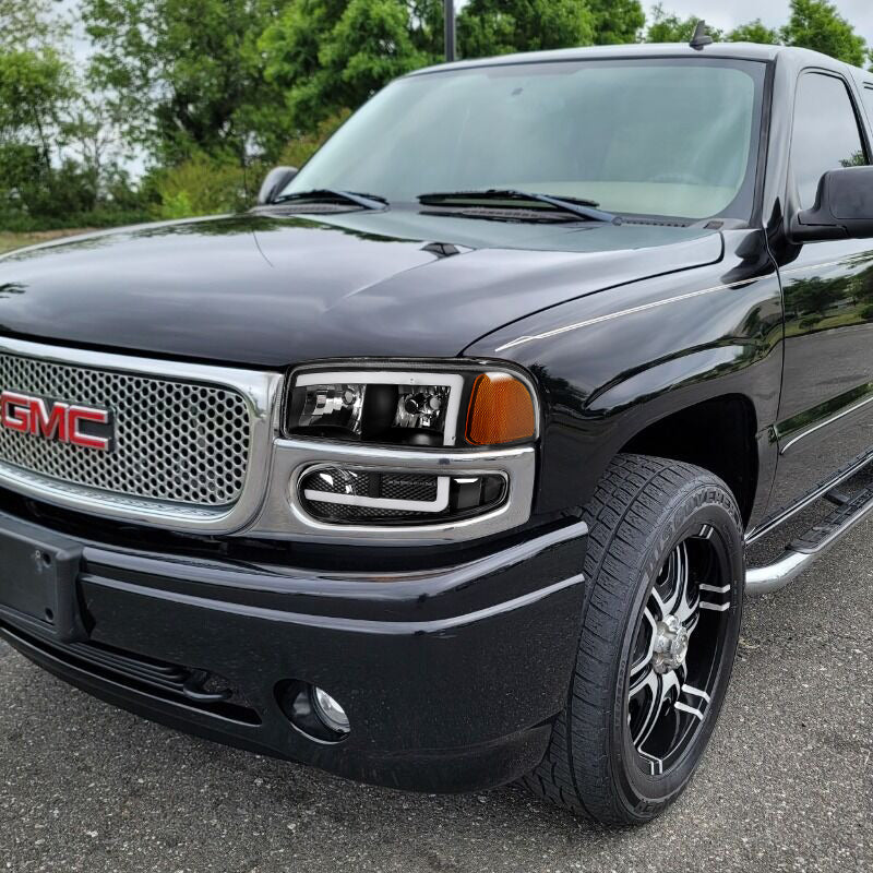 For 2001 - 2007 GMC Sierra 1500 Denali LED DRL Headlights -Black Housing / Clear Lens / Amber Reflectors (4-Piece Set) - Image 5