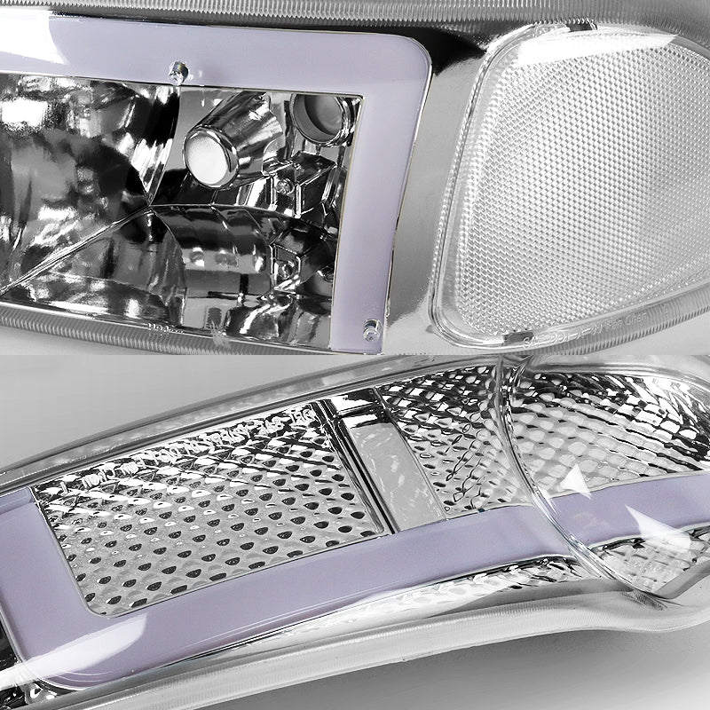 For 2001 - 2007 GMC Sierra 1500 Denali LED DRL Headlights -Chrome Housing / Clear Lens / Clear Reflectors (4-Piece Set) - Image 2