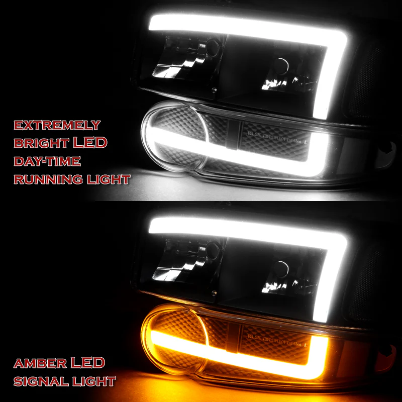 For 2001 - 2007 GMC Sierra 1500 Denali LED DRL Headlights -Chrome Housing / Clear Lens / Clear Reflectors (4-Piece Set) - Image 4