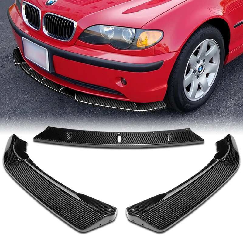 For 2002-2005 BMW 3-Series E46 Sedan Real Carbon Fiber Front Bumper Body Splitter Spoiler Lip 3PCS - Image 5