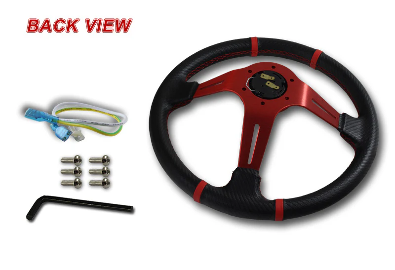 For 2000-2006 Honda S2000 350mm Red / Carbon PVC Leather Steering Wheel + Gold Aluminum Hub - Image 4