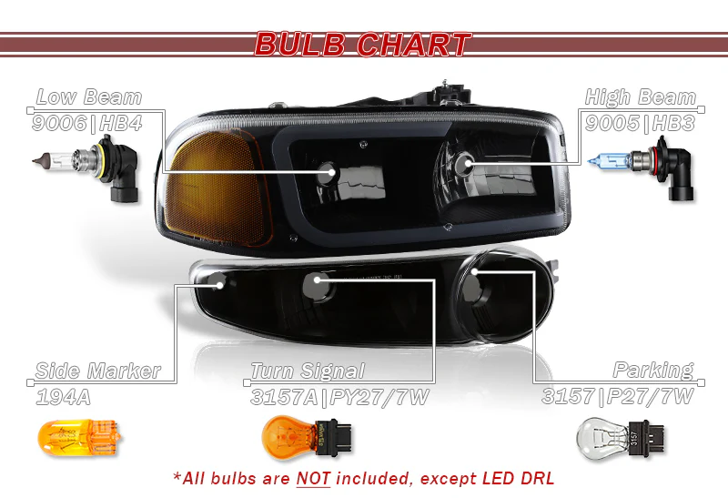 For 2001 - 2006 GMC Yukon / Sierra XL 1500 Denali G2 LED DRL Headlights -Black Housing / Smoke Lens / Amber Reflectors (4-Piece Set) - Image 5