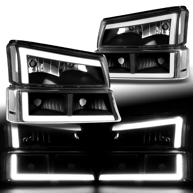 For 2003 - 2007 Chevrolet Chevy Silverado / 2002 - 2006 Avalanche LED DRL Headlights -Black Housing / Clear Lens / Clear Reflectors (4-Piece Set) - Image 2