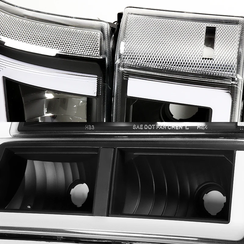 For 2003 - 2007 Chevrolet Chevy Silverado / 2002 - 2006 Avalanche LED DRL Headlights -Black Housing / Clear Lens / Clear Reflectors (4-Piece Set) - Image 3