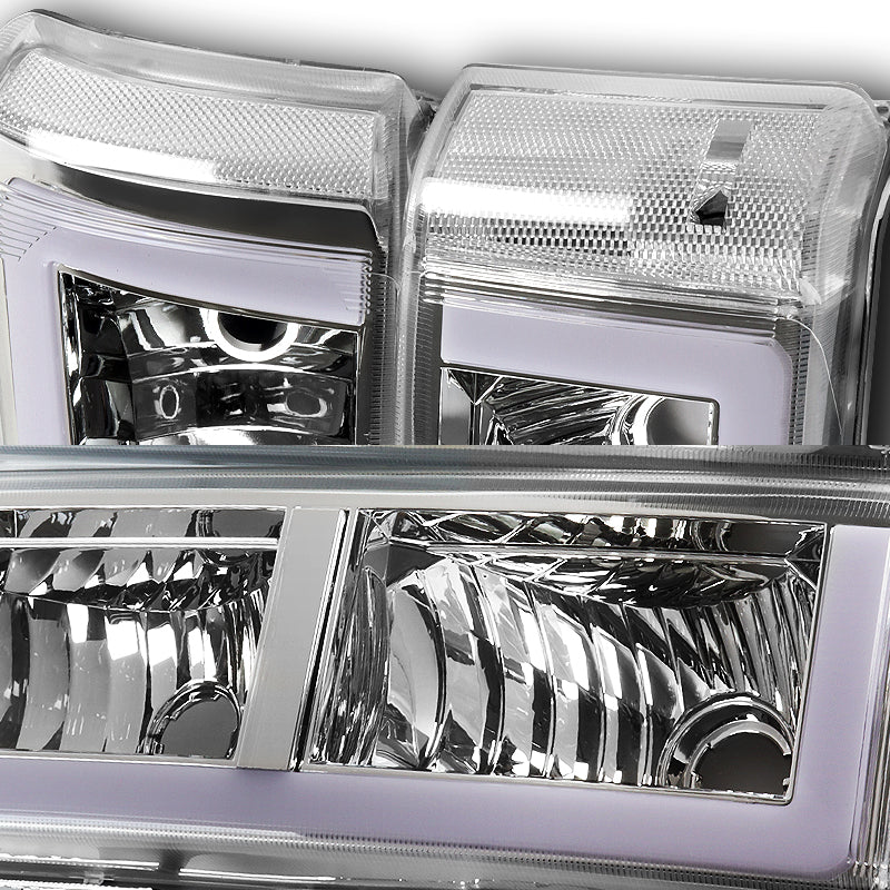 For 2003 - 2007 Chevrolet Chevy Silverado / 2002 - 2006 Avalanche LED DRL Headlights -Chrome Housing / Clear Lens / Clear Reflectors (4-Piece Set) - Image 3