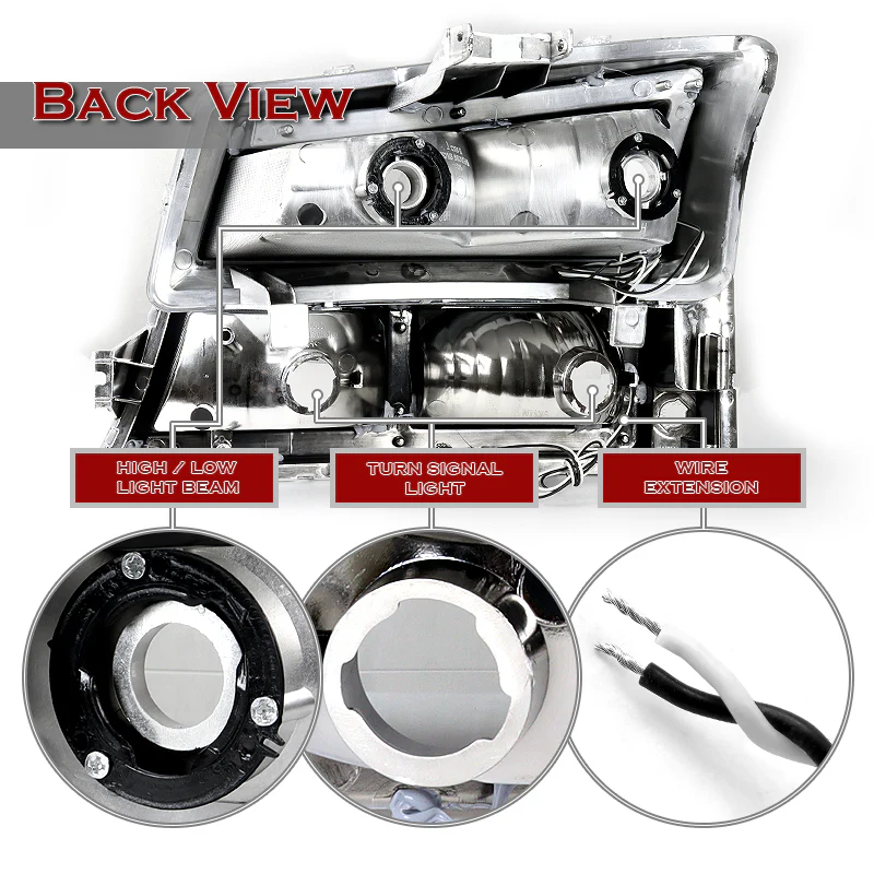 For 2003 - 2007 Chevrolet Chevy Silverado / 2002 - 2006 Avalanche LED DRL Headlights -Chrome Housing / Smoke Lens / Clear Reflectors (4-Piece Set) - Image 4