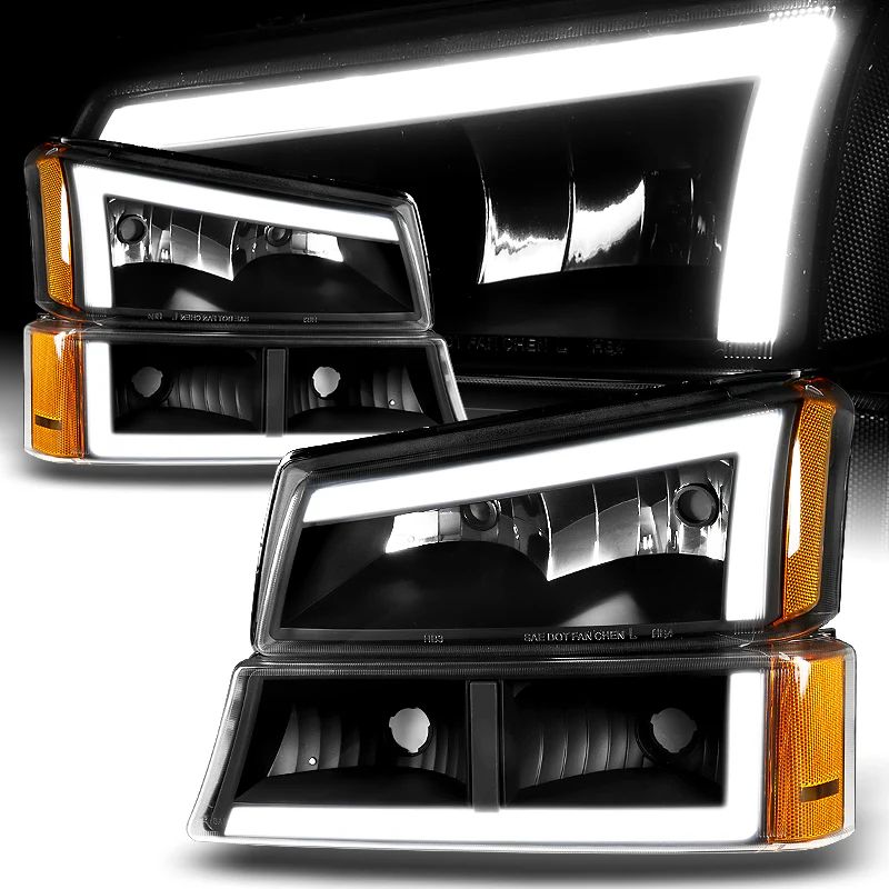 For 2003 - 2007 Chevrolet Chevy Silverado / 2002 - 2006 Avalanche LED DRL Headlights -Black Housing / Clear Lens / Amber Reflectors (4-Piece Set) - Image 2