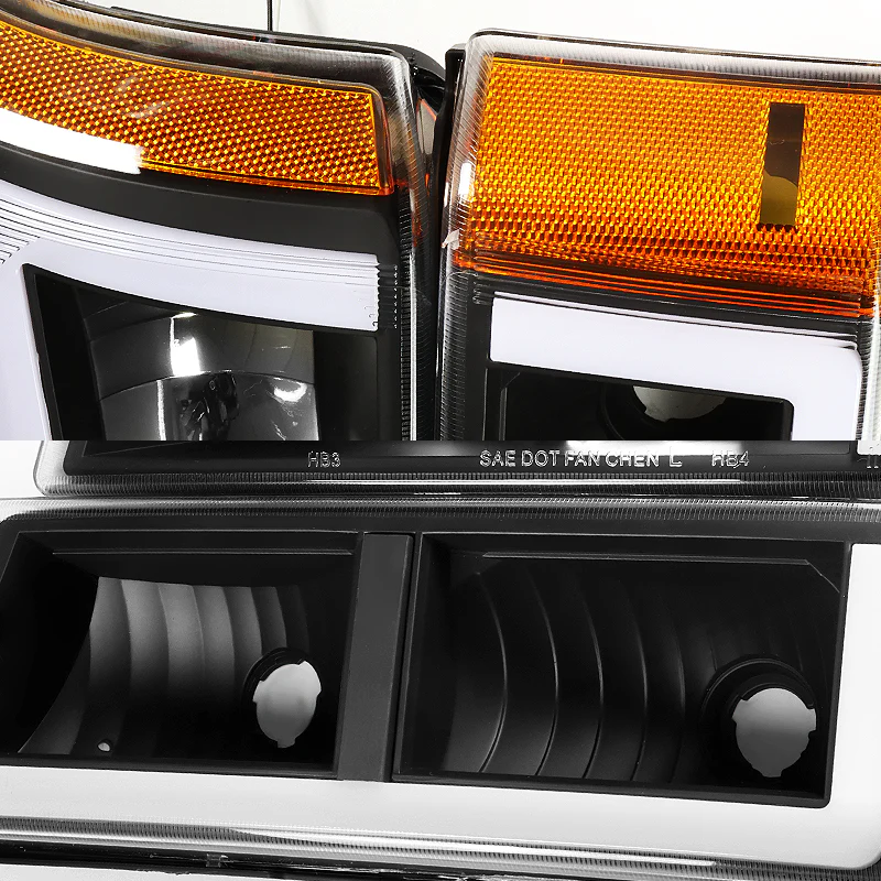 For 2003 - 2007 Chevrolet Chevy Silverado / 2002 - 2006 Avalanche LED DRL Headlights -Black Housing / Clear Lens / Amber Reflectors (4-Piece Set) - Image 3
